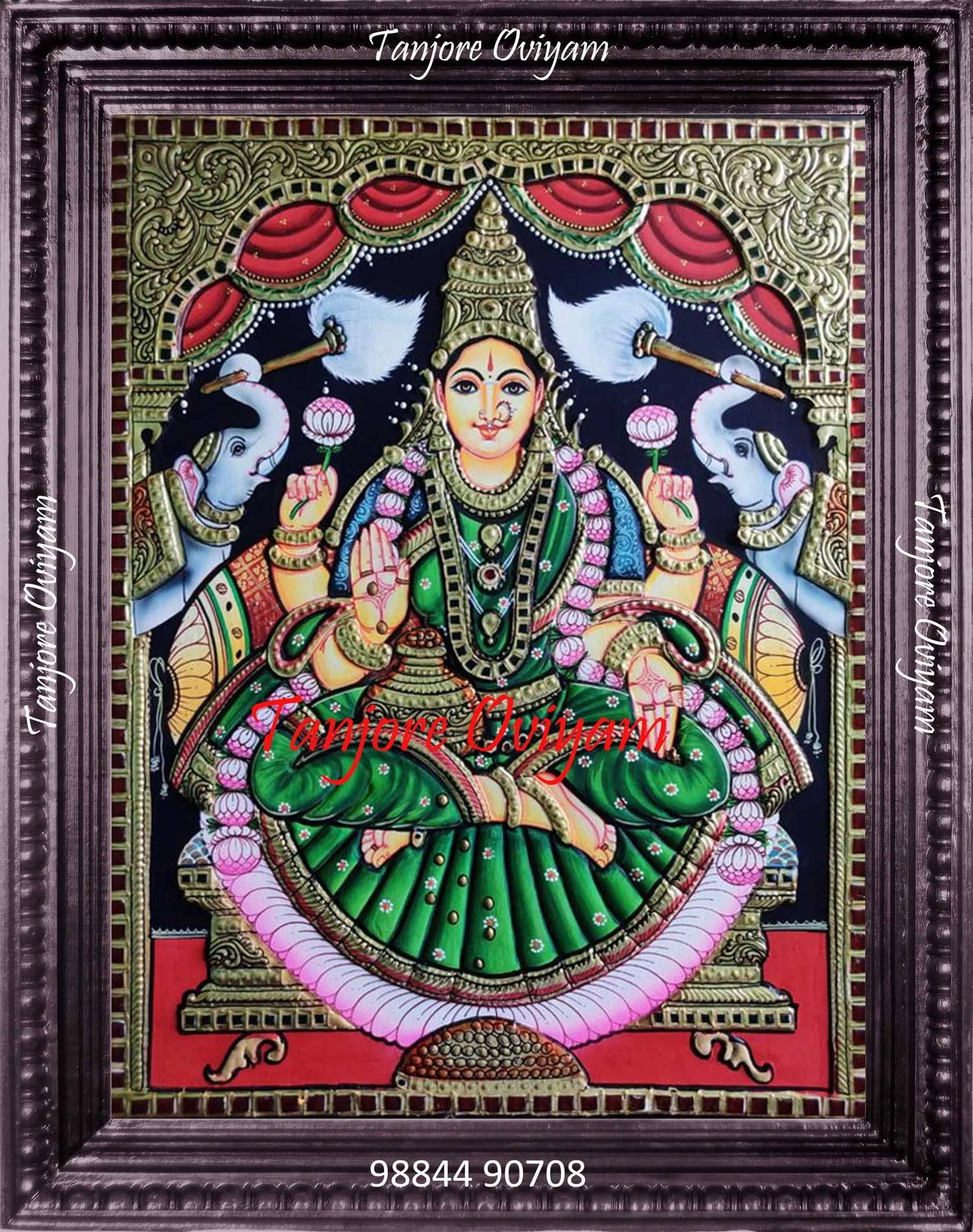 Green Saree Gajalakshmi Tanjore Painting